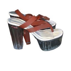 Dollskill darker waves kick drum platform heels neon orange strappy 6M